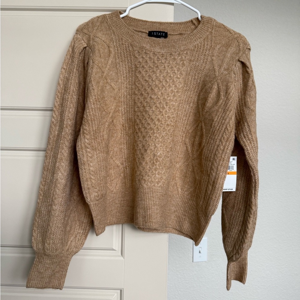 1. State Women's Camel Cable Knit Sweater
